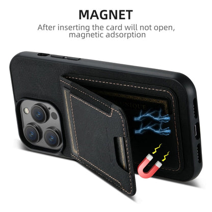 For iPhone 16 Pro Max Suteni H03 Litchi Leather Card Bag Stand Back Phone Case(Black)