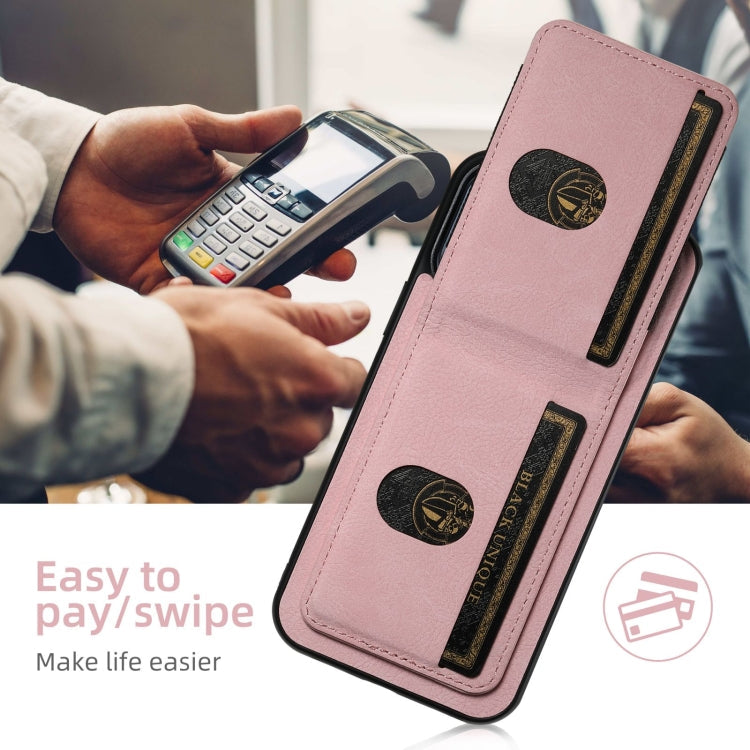 For iPhone 16 Pro Max Suteni H03 Litchi Leather Card Bag Stand Back Phone Case(Pink)