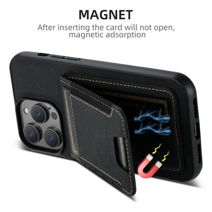 For iPhone 17e / 16e Suteni H03 Litchi Leather Card Bag Stand Back Phone Case(Black)