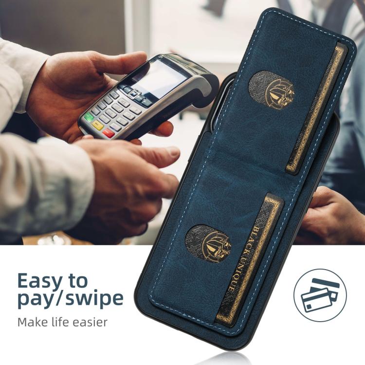 For iPhone 17e / 16e Suteni H03 Litchi Leather Card Bag Stand Back Phone Case(Blue)