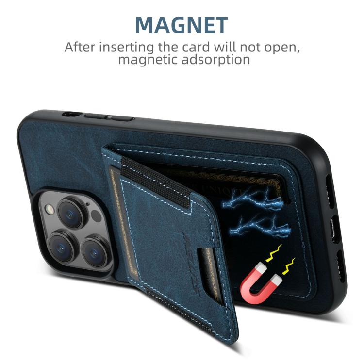 For iPhone 17e / 16e Suteni H03 Litchi Leather Card Bag Stand Back Phone Case(Blue)