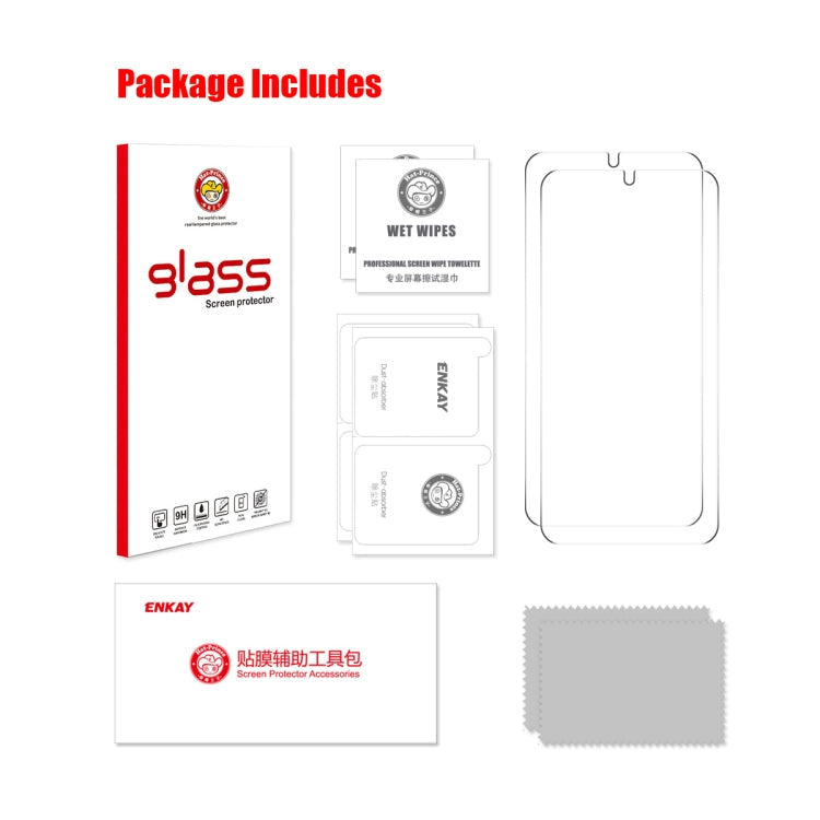 Pour Samsung Galaxy S24 5G, 2 films en verre trempé ENKAY 0,18mm en aluminium-silicium, compatibles avec le déverrouillage par empreinte digitale ultrasonique