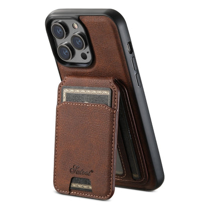 For iPhone 15 Pro Suteni H17 Litchi Texture Leather MagSafe Detachable Wallet Phone Case(Brown)