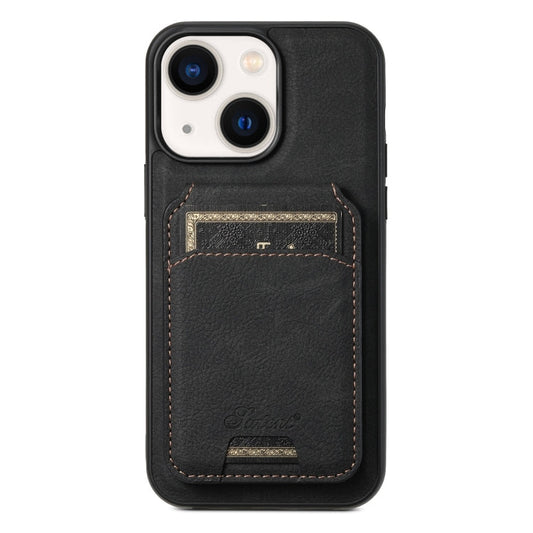 Pour iPhone 14 Plus Suteni H17 Coque de téléphone portefeuille détachable en cuir texturé Litchi MagSafe (noir)