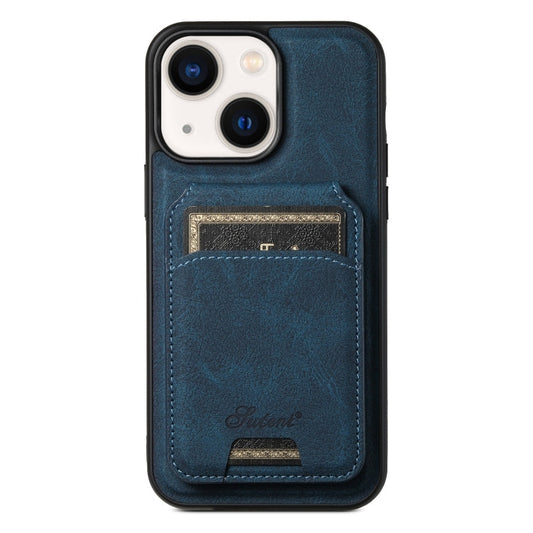 Pour iPhone 14 Plus Suteni H17 Coque de téléphone en cuir texturé litchi détachable MagSafe (bleu)