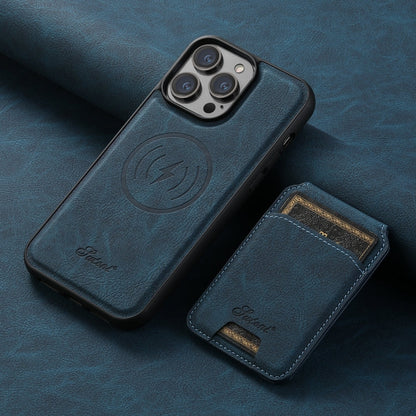 For iPhone 14 Plus Suteni H17 Litchi Texture Leather MagSafe Detachable Wallet Phone Case(Blue)