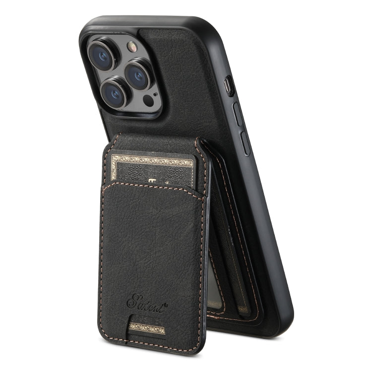 For iPhone 14 Pro Max Suteni H17 Litchi Texture Leather MagSafe Detachable Wallet Phone Case(Black)