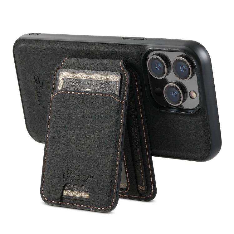 For iPhone 14 Pro Max Suteni H17 Litchi Texture Leather MagSafe Detachable Wallet Phone Case(Black)
