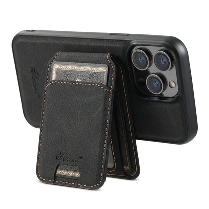 For iPhone 14 Pro Max Suteni H17 Litchi Texture Leather MagSafe Detachable Wallet Phone Case(Black)
