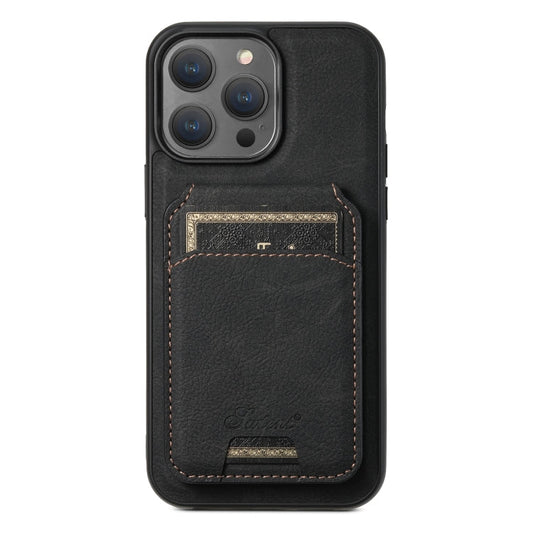 Pour iPhone 13 Pro Max Étui Portefeuille Détachable MagSafe en Cuir Texture Litchi Suteni H17 (Noir)