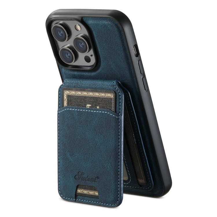 For iPhone 13 Suteni H17 Litchi Texture Leather MagSafe Detachable Wallet Phone Case(Blue)