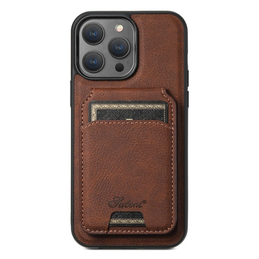 Pour iPhone 12 Pro Étui Suteni H17 en cuir texturé litchi avec portefeuille détachable MagSafe (marron)