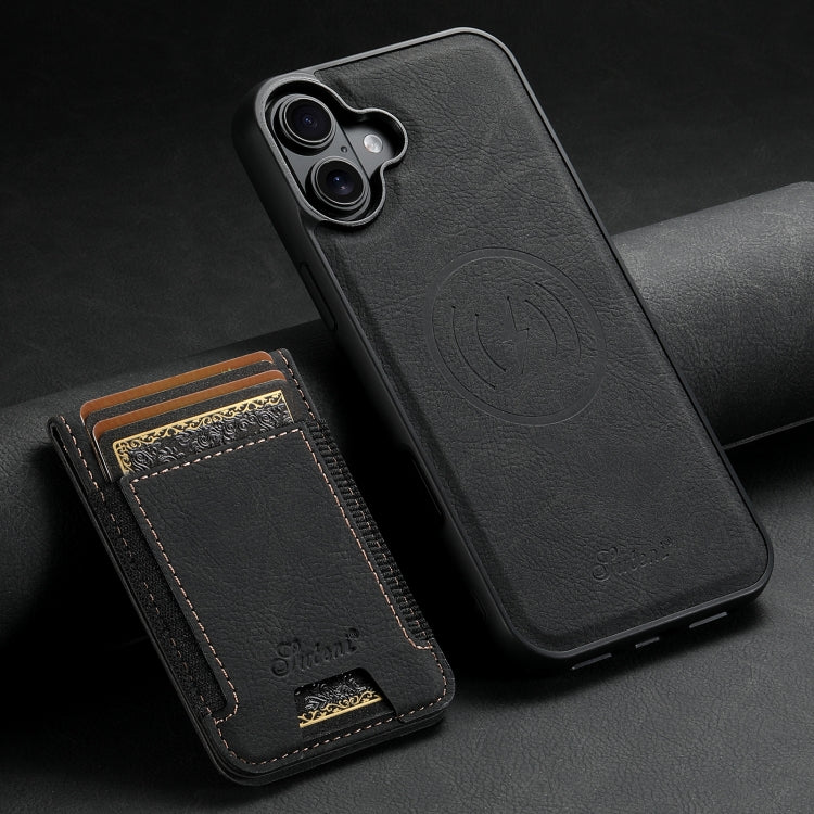 For iPhone 16 Suteni H17 Litchi Texture Leather MagSafe Detachable Wallet Phone Case(Black)