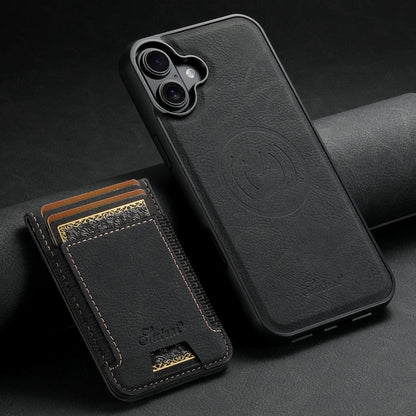 For iPhone 16 Suteni H17 Litchi Texture Leather MagSafe Detachable Wallet Phone Case(Black)