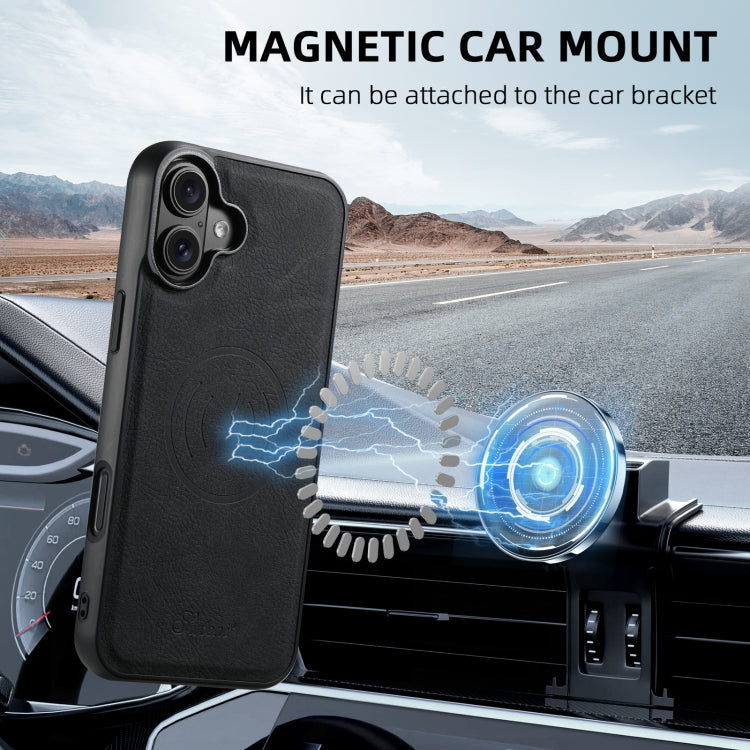 For iPhone 16 Suteni H17 Litchi Texture Leather MagSafe Detachable Wallet Phone Case(Black)
