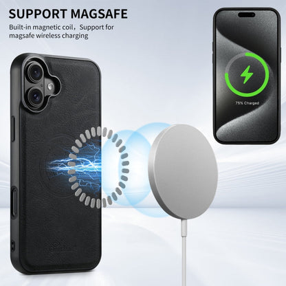 For iPhone 16 Suteni H17 Litchi Texture Leather MagSafe Detachable Wallet Phone Case(Black)