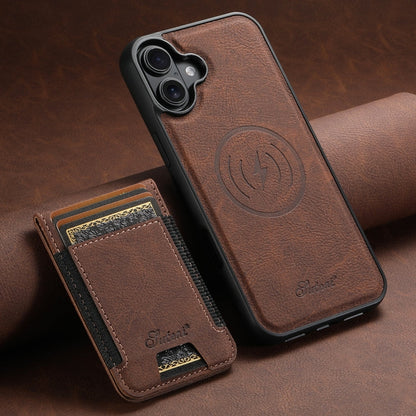 For iPhone 16 Suteni H17 Litchi Texture Leather MagSafe Detachable Wallet Phone Case(Brown)