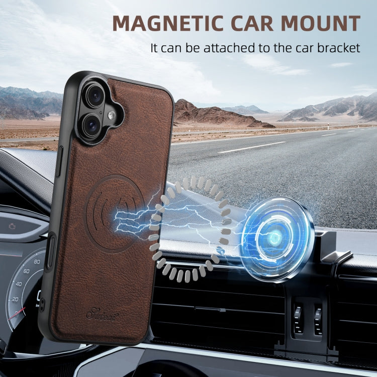 For iPhone 16 Suteni H17 Litchi Texture Leather MagSafe Detachable Wallet Phone Case(Brown)