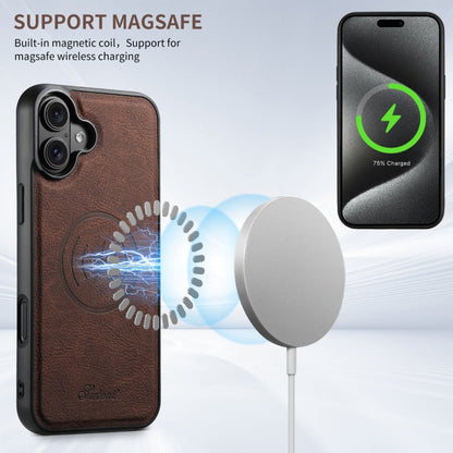For iPhone 16 Suteni H17 Litchi Texture Leather MagSafe Detachable Wallet Phone Case(Brown)