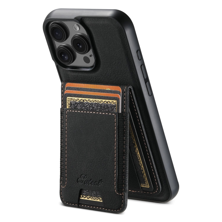 For iPhone 16 Pro Suteni H17 Litchi Texture Leather MagSafe Detachable Wallet Phone Case(Black)