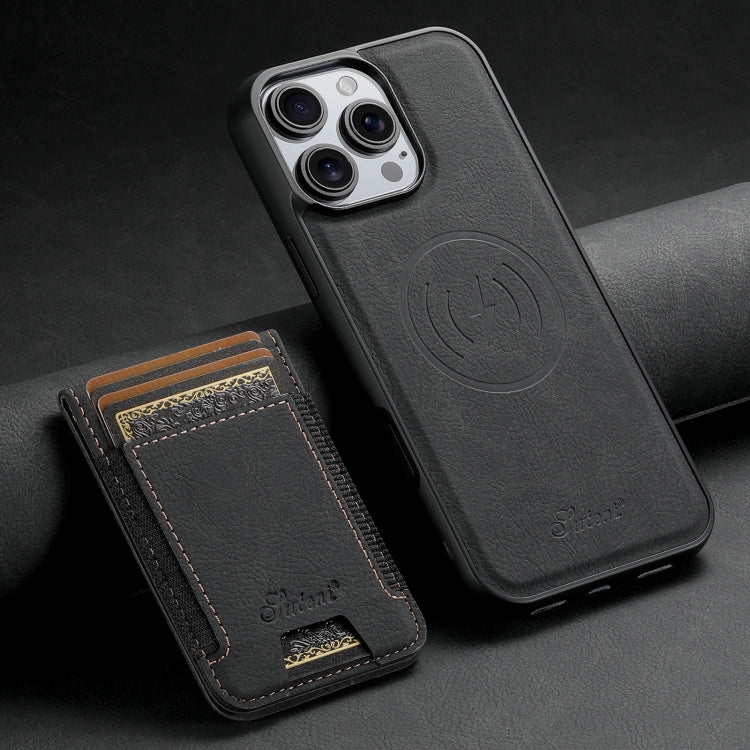 For iPhone 16 Pro Suteni H17 Litchi Texture Leather MagSafe Detachable Wallet Phone Case(Black)