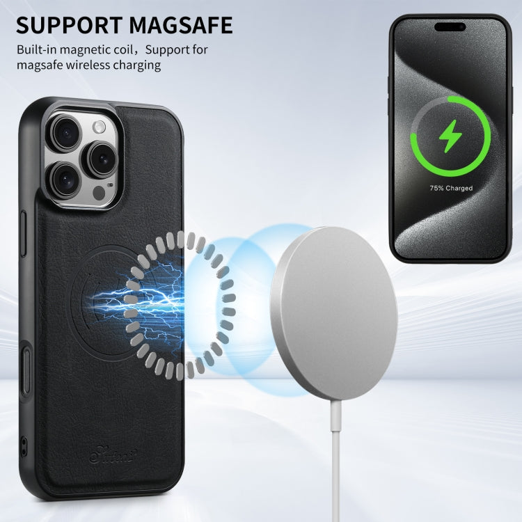 For iPhone 16 Pro Suteni H17 Litchi Texture Leather MagSafe Detachable Wallet Phone Case(Black)
