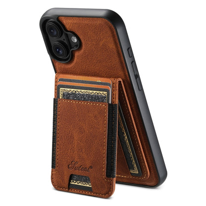 Pour iPhone 16 Plus Étui de Téléphone à Rabat Amovible MagSafe en Cuir Texture Litchi Suteni H17 (Kaki)
