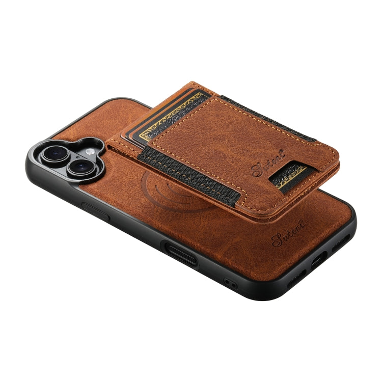 Pour iPhone 16 Plus Étui de Téléphone à Rabat Amovible MagSafe en Cuir Texture Litchi Suteni H17 (Kaki)