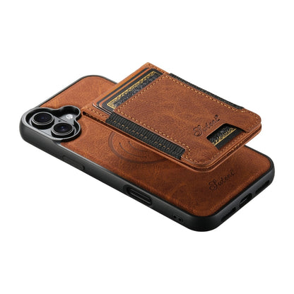 Pour iPhone 16 Plus Étui de Téléphone à Rabat Amovible MagSafe en Cuir Texture Litchi Suteni H17 (Kaki)