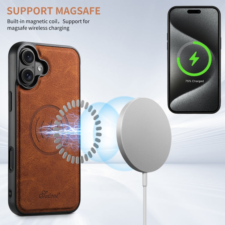Pour iPhone 16 Plus Étui de Téléphone à Rabat Amovible MagSafe en Cuir Texture Litchi Suteni H17 (Kaki)