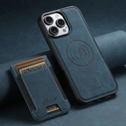 For iPhone 16 Pro Max Suteni H17 Litchi Texture Leather MagSafe Detachable Wallet Phone Case(Blue)