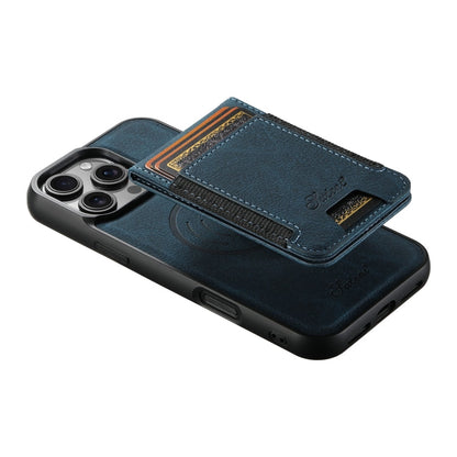 For iPhone 16 Pro Max Suteni H17 Litchi Texture Leather MagSafe Detachable Wallet Phone Case(Blue)
