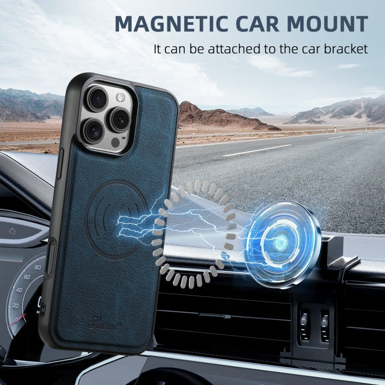 For iPhone 16 Pro Max Suteni H17 Litchi Texture Leather MagSafe Detachable Wallet Phone Case(Blue)
