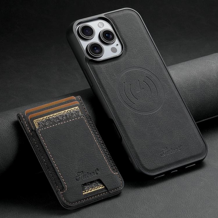For iPhone 17e / 16e Suteni H17 Litchi Texture Leather MagSafe Detachable Wallet Phone Case(Black)