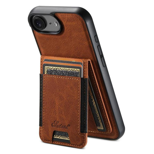 For iPhone 17e / 16e Suteni H17 Litchi Texture Leather MagSafe Detachable Wallet Phone Case(Khaki)