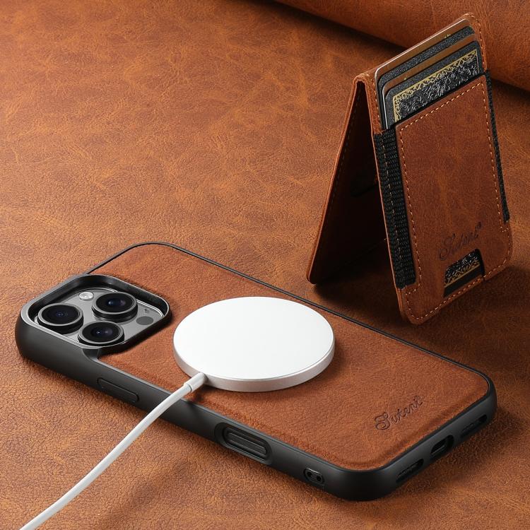 For iPhone 17e / 16e Suteni H17 Litchi Texture Leather MagSafe Detachable Wallet Phone Case(Khaki)