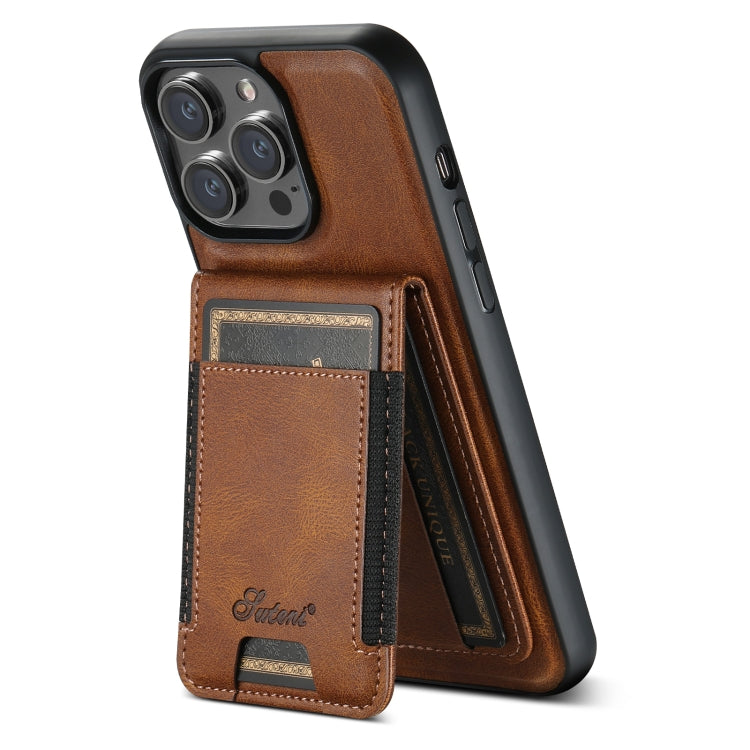 Pour iPhone 14 Plus Étui portefeuille détachable en cuir huilé Suteni H17 compatible MagSafe (marron)