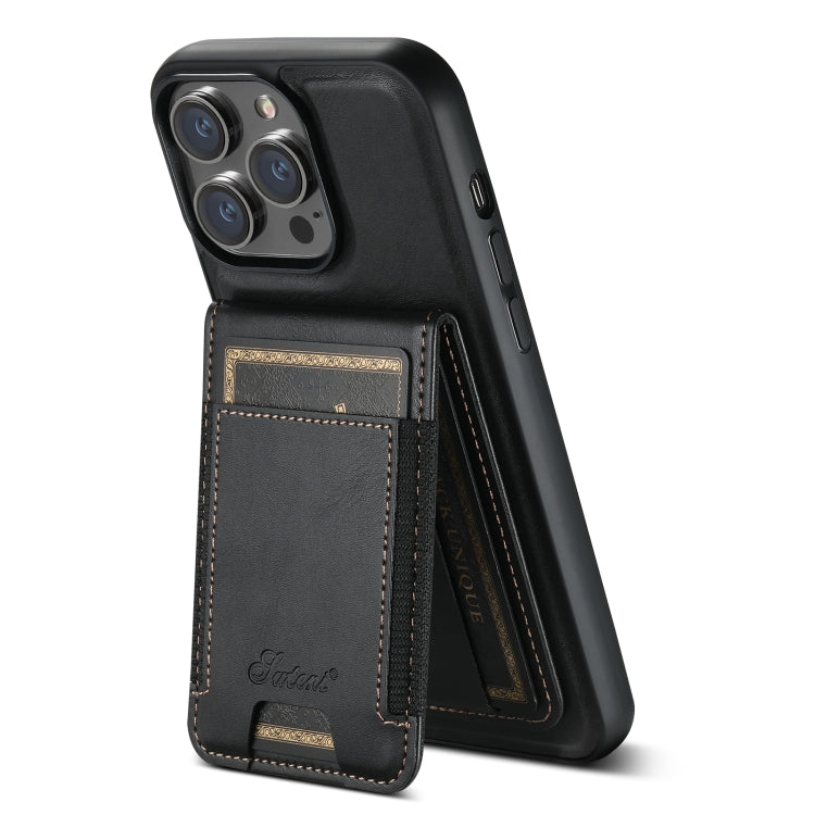 For iPhone 14 Suteni H17 Oil Eax Leather MagSafe Detachable Wallet Phone Case(Black)