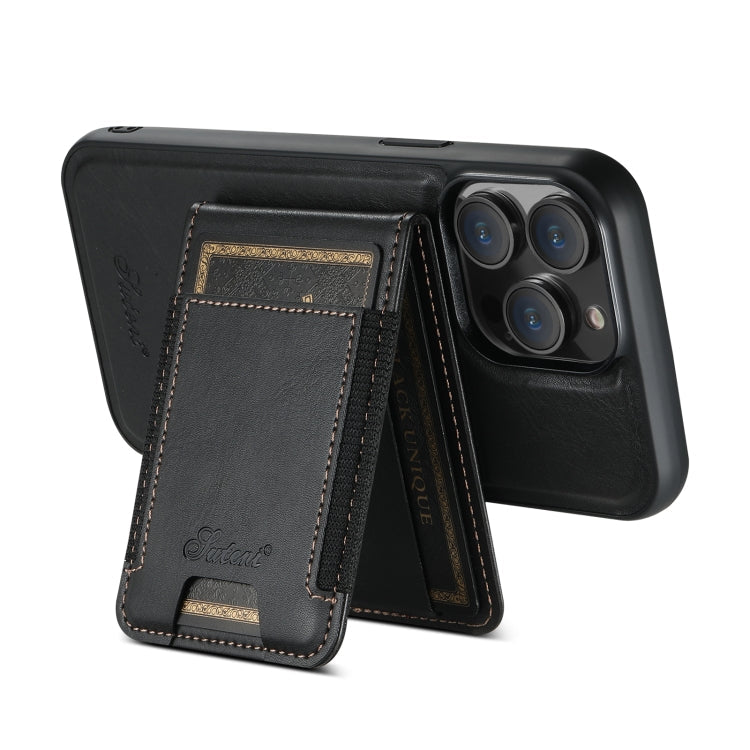 For iPhone 14 Suteni H17 Oil Eax Leather MagSafe Detachable Wallet Phone Case(Black)