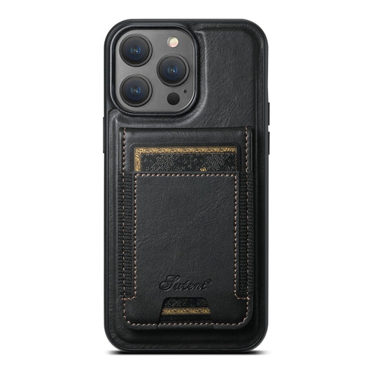 For iPhone 14 Pro Suteni H17 Oil Eax Leather MagSafe Detachable Wallet Phone Case(Black)