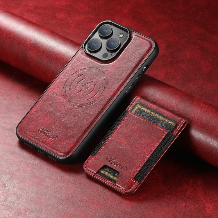 For iPhone 14 Pro Max Suteni H17 Oil Eax Leather MagSafe Detachable Wallet Phone Case(Red)