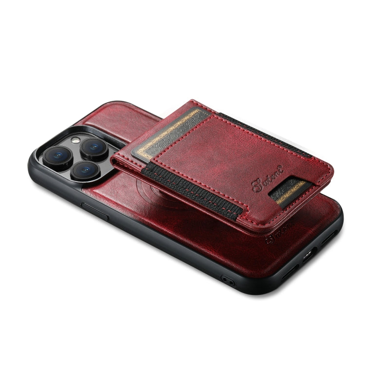 For iPhone 14 Pro Max Suteni H17 Oil Eax Leather MagSafe Detachable Wallet Phone Case(Red)