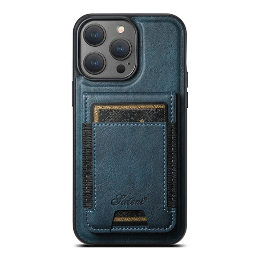 Pour iPhone 13 Pro Max Étui portefeuille détachable en cuir huilé Suteni H17 compatible MagSafe (Bleu)