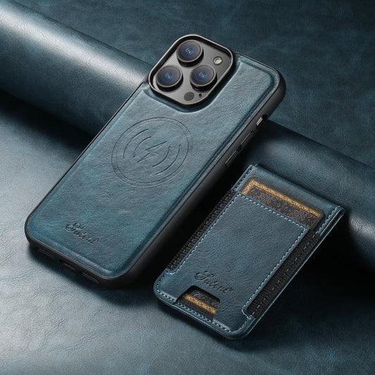 Pour iPhone 13 Pro Max Étui portefeuille détachable en cuir huilé Suteni H17 compatible MagSafe (Bleu)