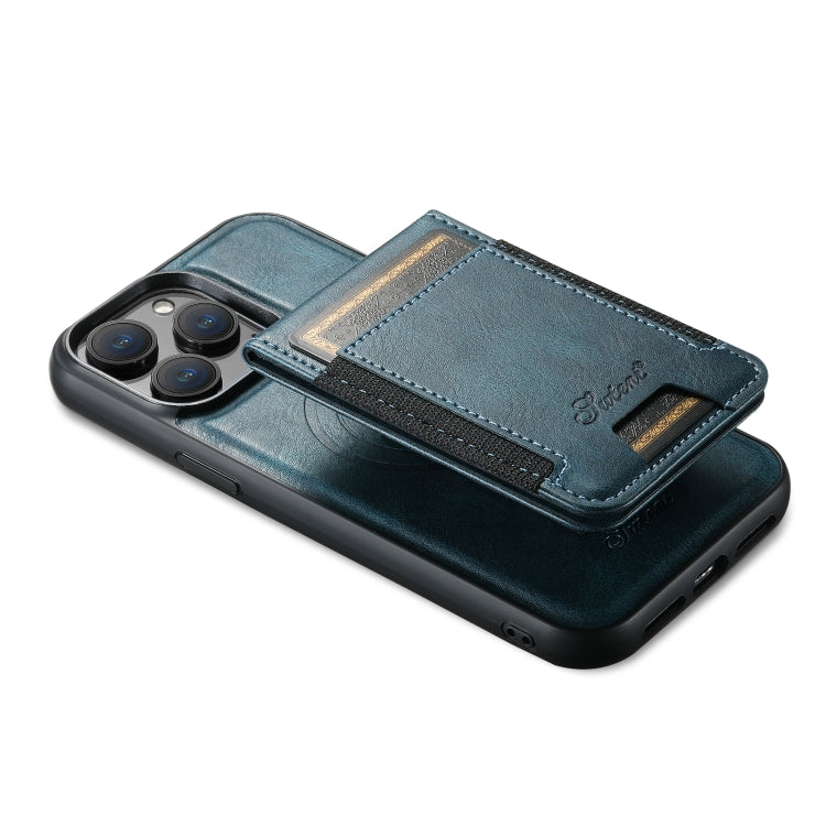 For iPhone 13 Pro Max Suteni H17 Oil Eax Leather MagSafe Detachable Wallet Phone Case(Blue)