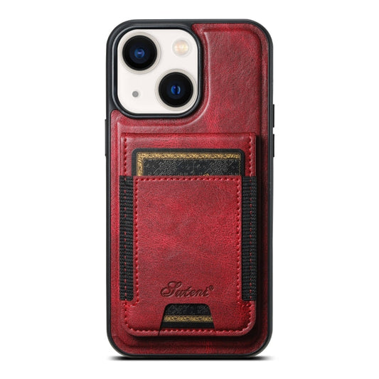 Pour iPhone 13 Étui portefeuille amovible Suteni H17 Oil Eax en cuir MagSafe (rouge)