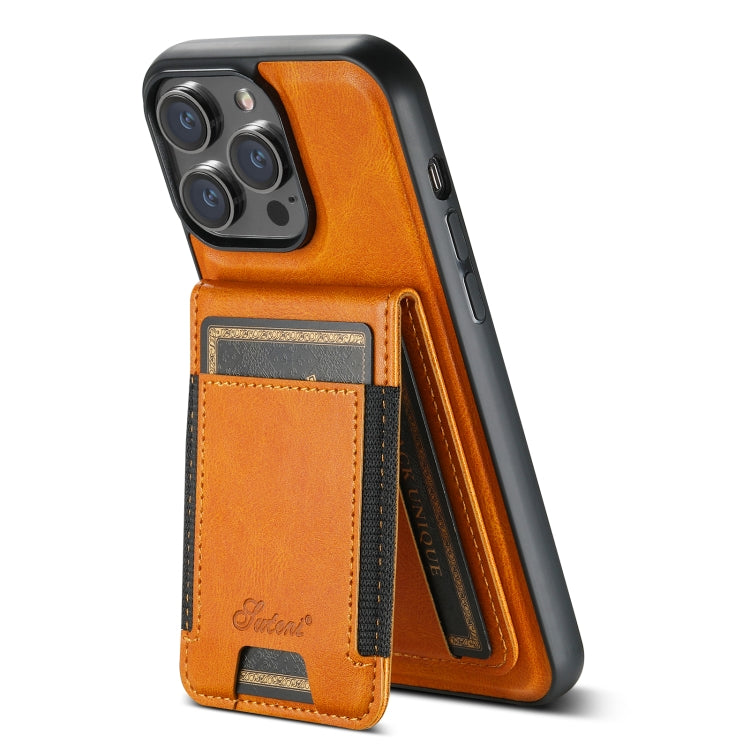 For iPhone 13 Suteni H17 Oil Eax Leather MagSafe Detachable Wallet Phone Case(Khaki)