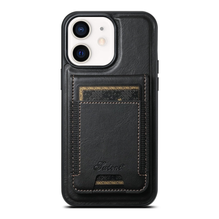 Pour iPhone 12 Étui portefeuille détachable Suteni H17 Oil Eax Leather MagSafe (noir)
