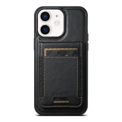 Pour iPhone 12 Étui portefeuille détachable Suteni H17 Oil Eax Leather MagSafe (noir)