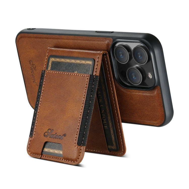 For iPhone 13 Pro Suteni H17 Oil Eax Leather MagSafe Detachable Wallet Phone Case(Brown)